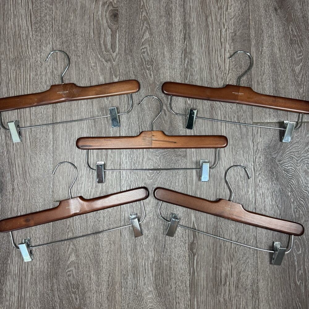 Lot of 5 Michael Graves ClothesHangers Wood & Metal Cinch Clip Pants Skirt